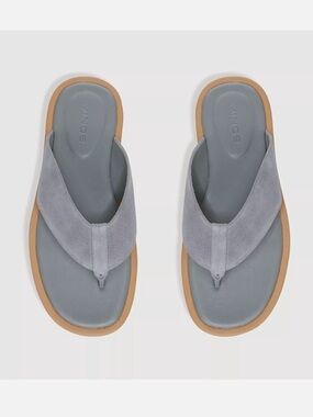 Vince Light Gray Suede Thong Sandals with Tan Trim